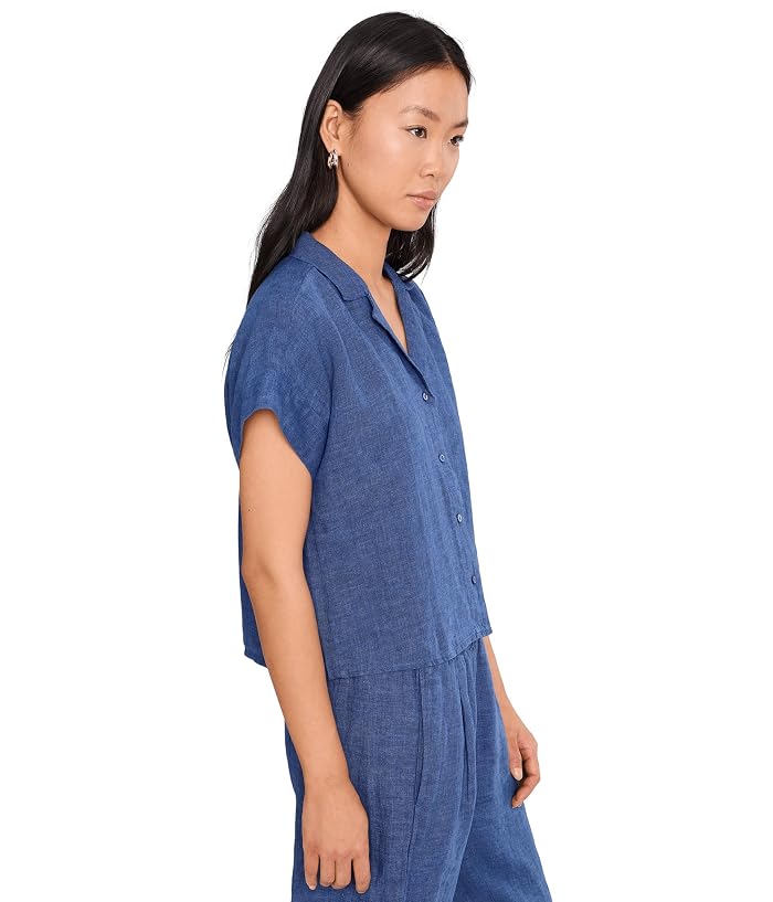 Eileen Fisher Petite Washed Organic Linen Delave Notch Collar Shirt - Image 3
