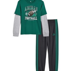 adidas Kids Layered Cotton Graphic Tee & Pants Set (Toddler/Little Kid)