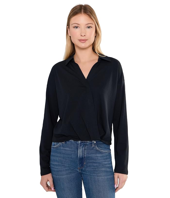 Lilla P Faux Wrap Collared Top