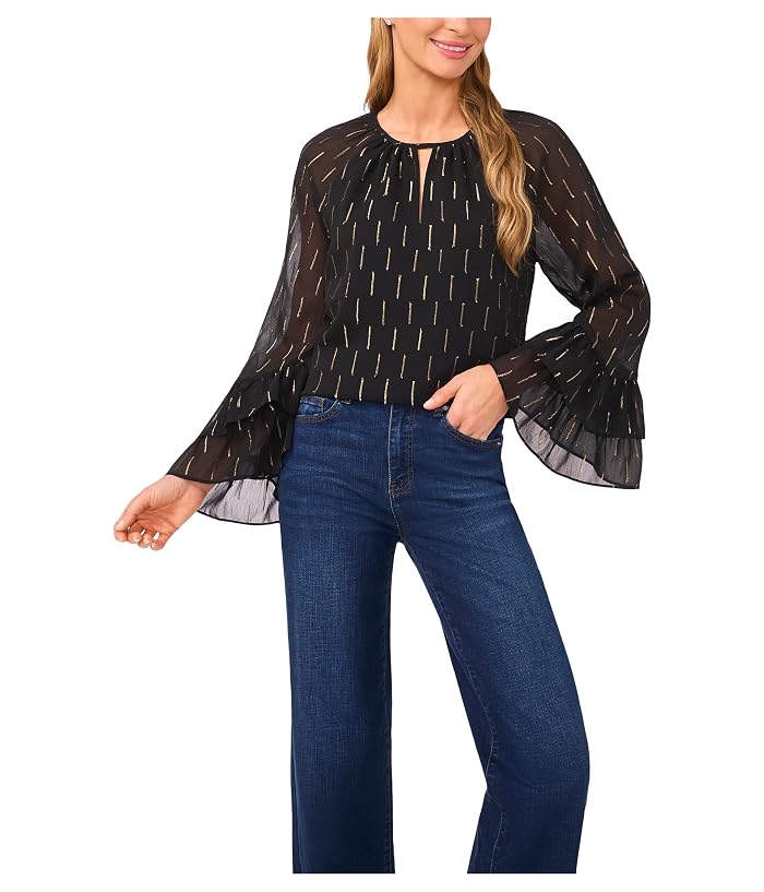 CeCe Tiered Sleeve Front Keyhole Blouse