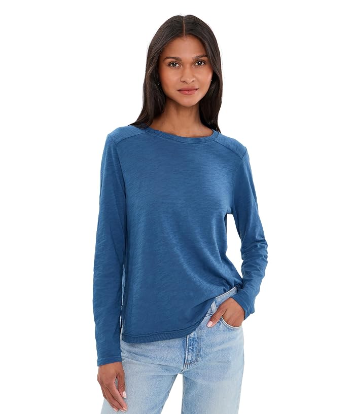 Elliott Lauren Garment Dye Tee, Long Sleeve Crew Neck with Rib Trim and Side Slit Detail