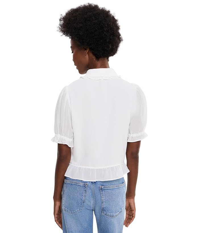 CeCe Cropped Buttoned Top with Ruffle Collar and Pintucks - Image 4