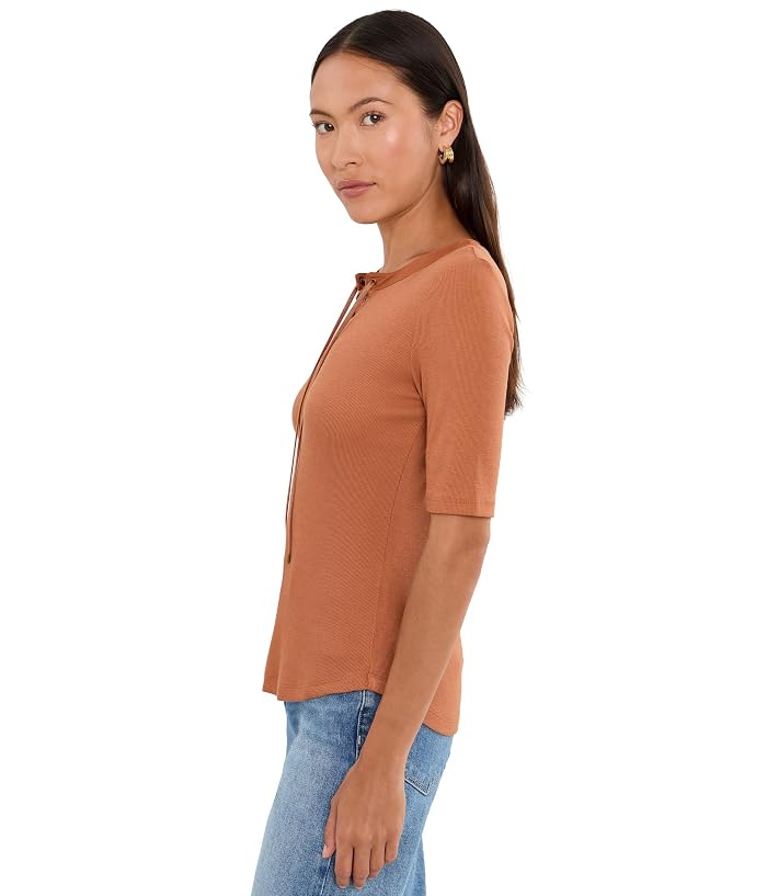 Lauren Ralph Lauren Petite Lace-Up Ribbed Elbow-Sleeve Tee - Image 2