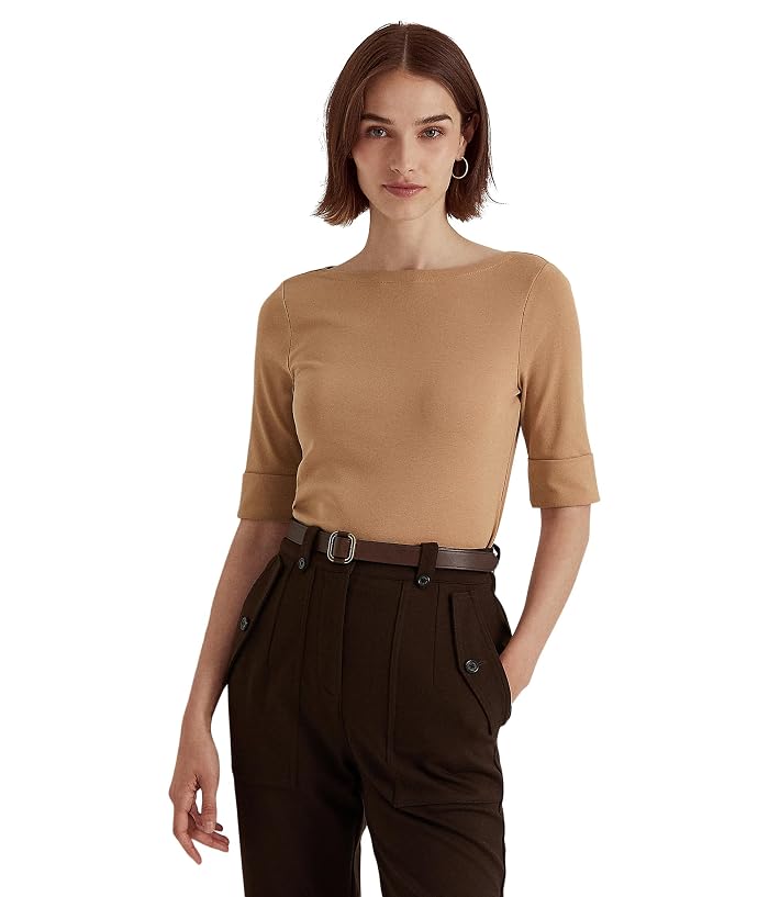 Lauren Ralph Lauren Stretch Cotton Boat Neck Tee