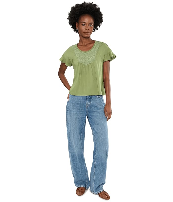 Liverpool Los Angeles Flutter Sleeve Woven To Knit Top with Embroidery - Image 2