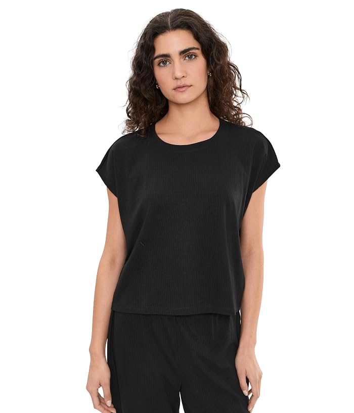 Eileen Fisher Ribbed Knit Crew Neck Cropped Top