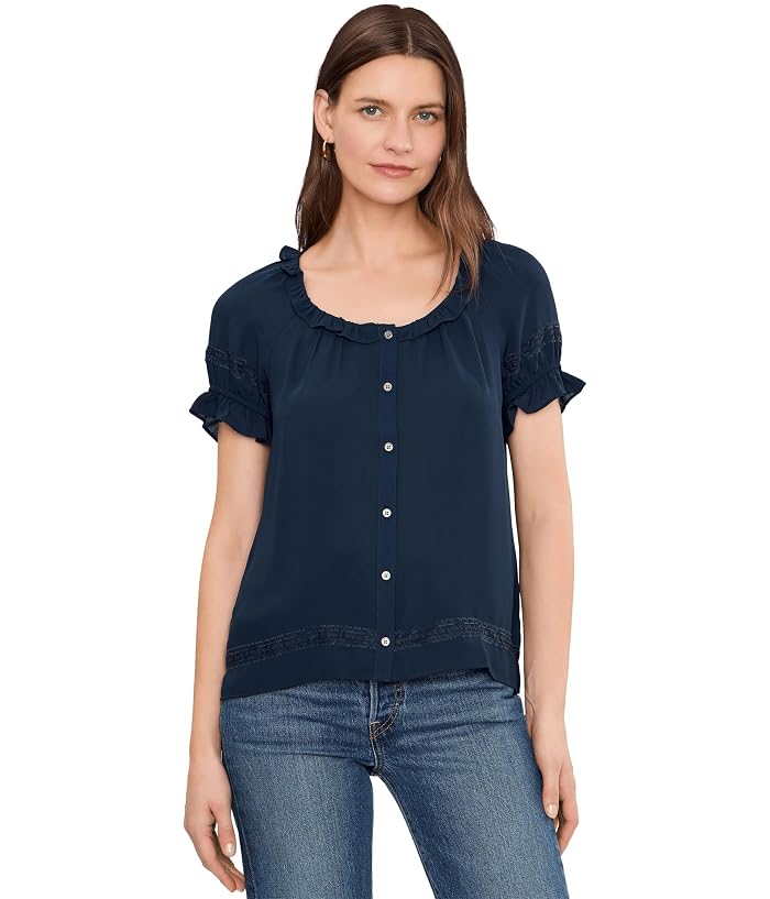 CeCe Wide Ruffle Neck Button Front Top