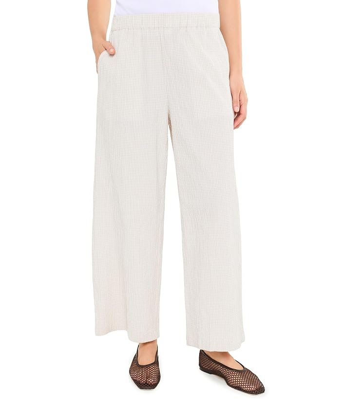 Eileen Fisher Organic Cotton Pucker Check Ankle Wide Pant