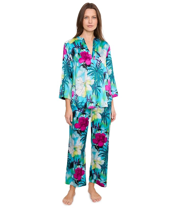N by Natori Viva Printed Satin Mandarin Pajama Set