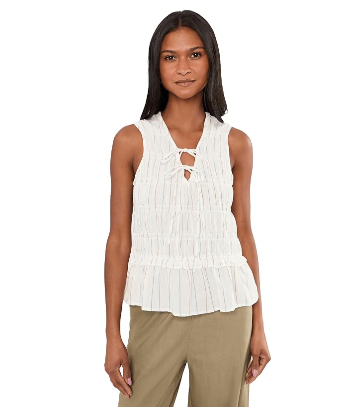 Liverpool Los Angeles Sleeveless Tie Front Woven Top with Smocking