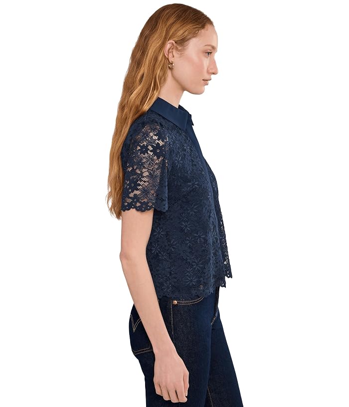 CeCe Lace Short Sleeves Hidden Placket Shirt - Image 3