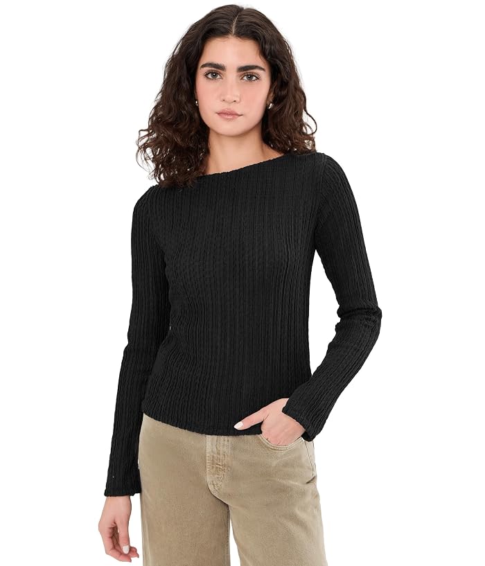Sanctuary Long Sleeve Boatneck Textured Top