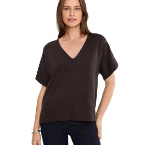 Liverpool Los Angeles Short Sleeve V-Neck Dolman Popover Sweater w/ Step Hem