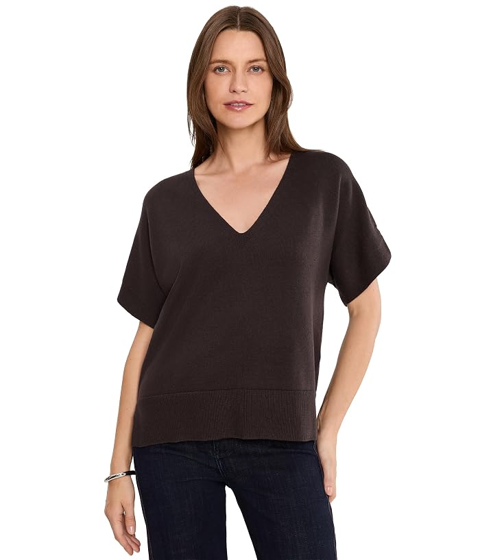 Liverpool Los Angeles Short Sleeve V-Neck Dolman Popover Sweater w/ Step Hem