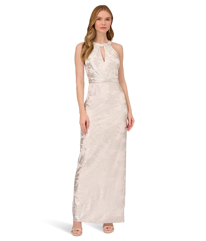 Adrianna Papell Long Sleeveless Foiled Halter Gown