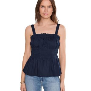 Vince Camuto Shirred Strappy Tank With Ruffle Neck