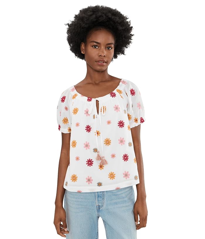 Liverpool Los Angeles Short Sleeve Tie Neck Woven Top