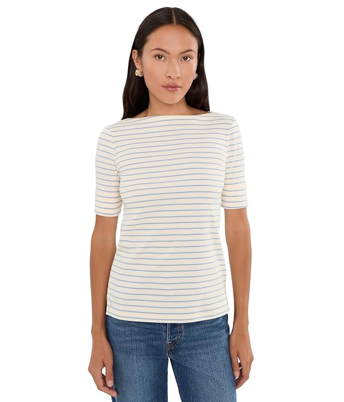 Lauren Ralph Lauren Petite Striped Stretch Cotton Boatneck Tee
