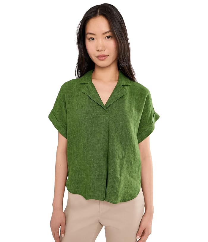 Eileen Fisher Washed Organic Linen Delave Notch Collar Top