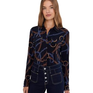 Lauren Ralph Lauren Belting-Print Stretch Jersey Shirt