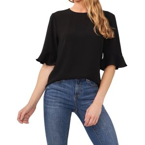 CeCe Ruffle Cuff Crew Neck Blouse