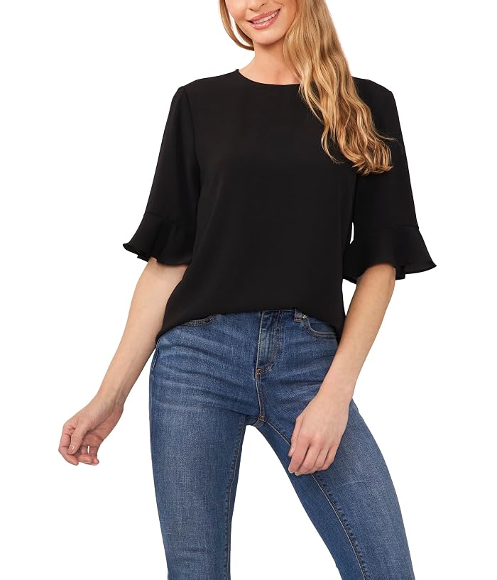 CeCe Ruffle Cuff Crew Neck Blouse