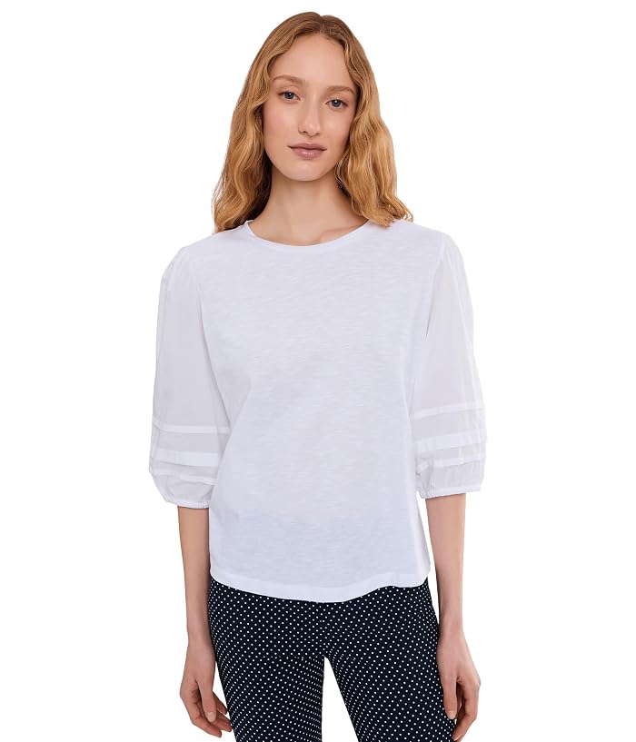 Elliott Lauren Mixed Signals - Knit Woven Combo Top With Balloon Sleeves