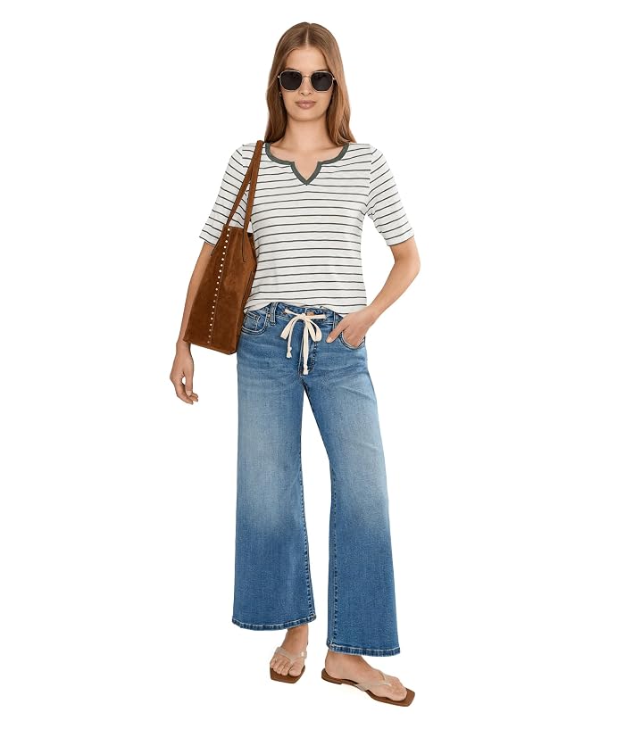 NIC+ZOE Petite NZT Elbow Sleeve Stripe Notch Tee - Image 2