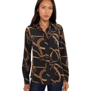 Lauren Ralph Lauren Petite Classic Fit Belting-Print Crepe Shirt