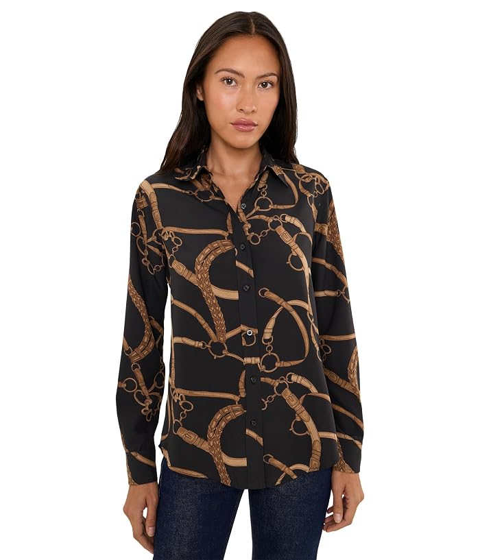Lauren Ralph Lauren Petite Classic Fit Belting-Print Crepe Shirt