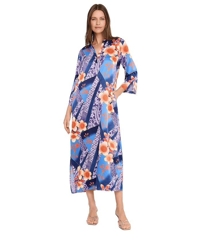N by Natori Magnolia Printed Satin Mandarin Caftan - Image 2