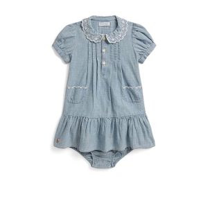 Polo Ralph Lauren Kids Indigo Cotton Chambray Dress & Bloomer (Infant)