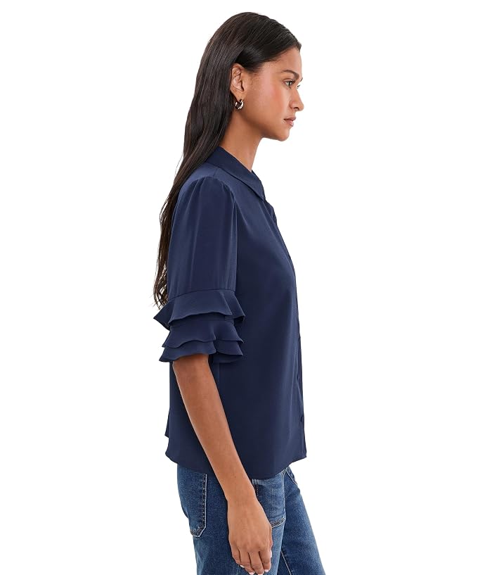 CeCe Long Sleeve Collared Blouse w/ Ruffle Hem - Image 3