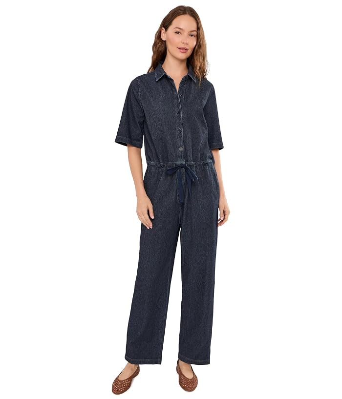 Eileen Fisher Organic Cotton Indigo Knit Classic Collar Jumpsuit