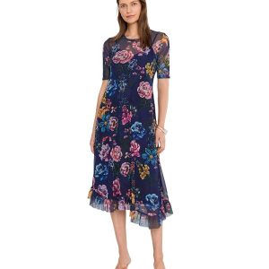 Johnny Was Mesh Elbow Sleeve Asymmetric Hem Dress (Slip)