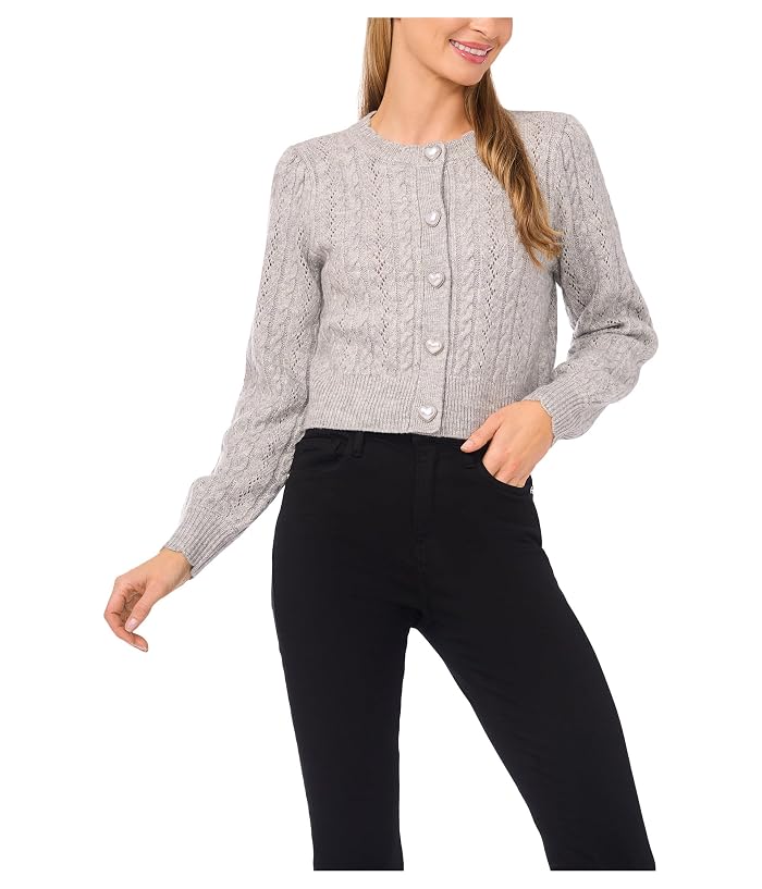 CeCe Heart Button Pointelle Cardigan - Image 4