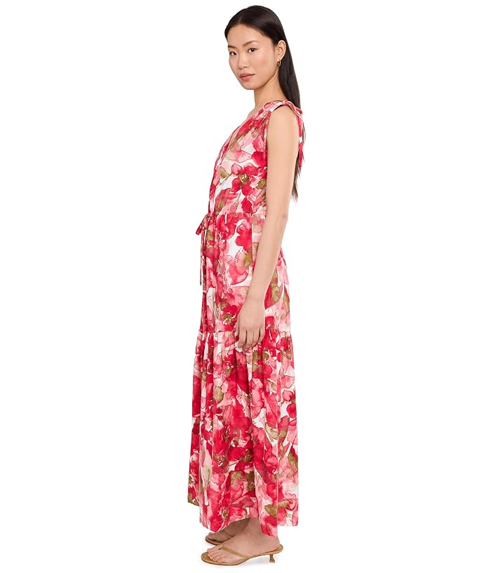 Calvin Klein Sleeveless Dot Crepe Floral Drawstring Midi Dress - Image 3