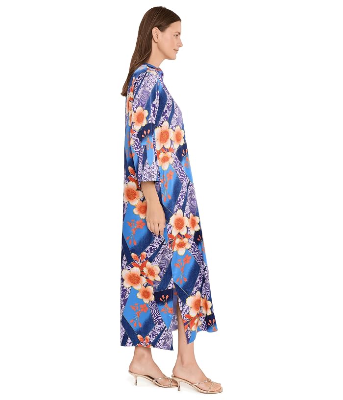 N by Natori Magnolia Printed Satin Mandarin Caftan - Image 3