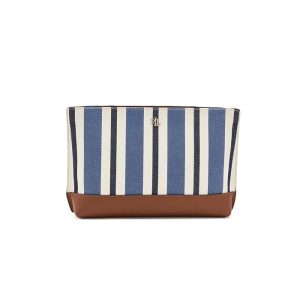 Lauren Ralph Lauren Striped Canvas & Leather Large Pouch