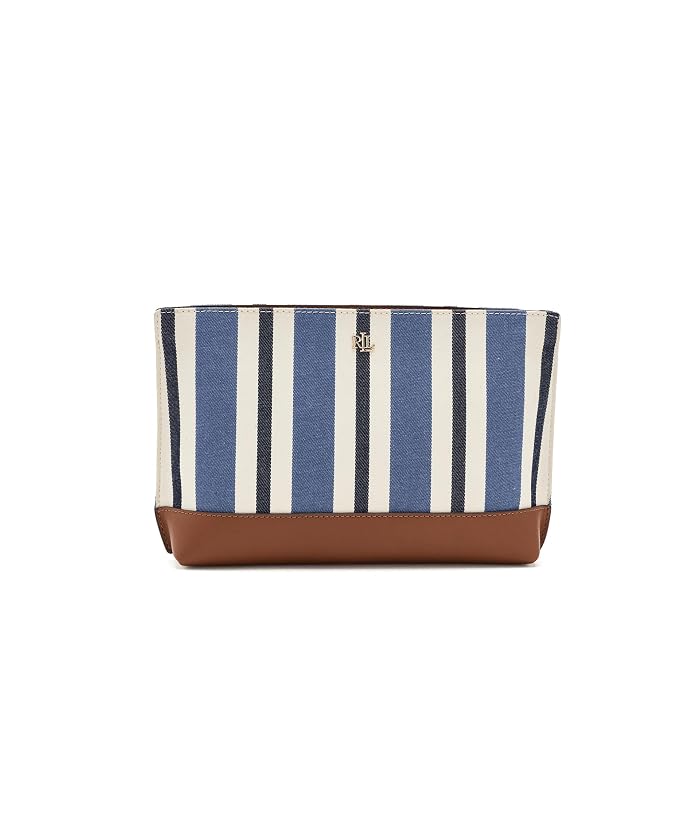 Lauren Ralph Lauren Striped Canvas & Leather Large Pouch