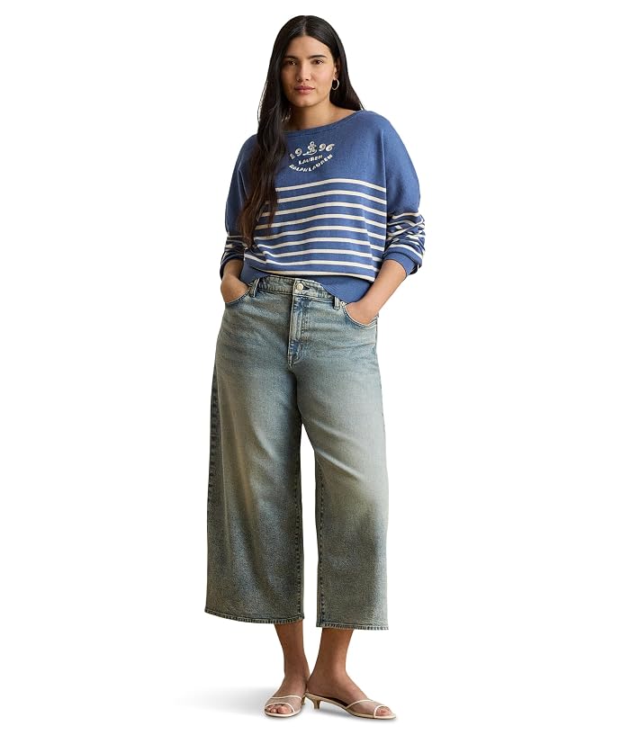 Lauren Ralph Lauren Plus Size Logo Striped Cotton Boatneck Sweater - Image 2
