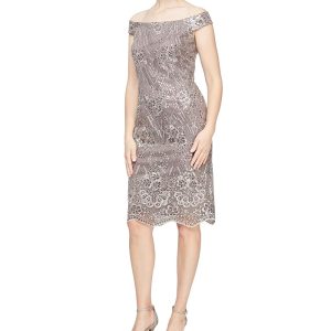 Alex Evenings Short Embroidered Off-the-Shoulder Dress