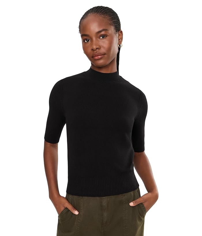 Lilla P Mock Neck Short Sleeve Sweater