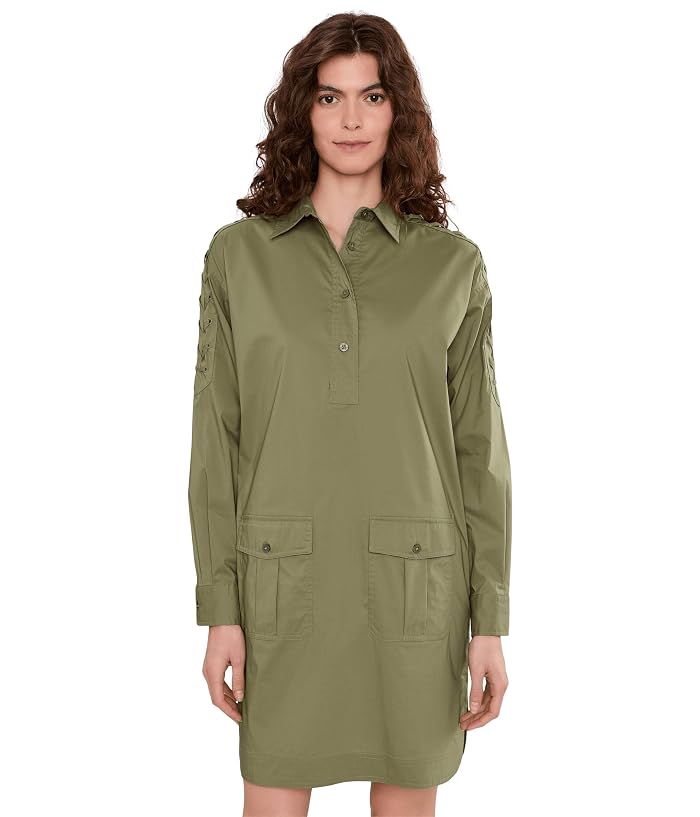 Lauren Ralph Lauren Lace-Up-Trim Cotton-Blend Shirtdress