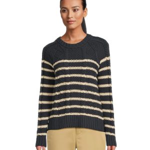 L.L.Bean Signature Cotton Fisherman Crewneck Sweater Stripe