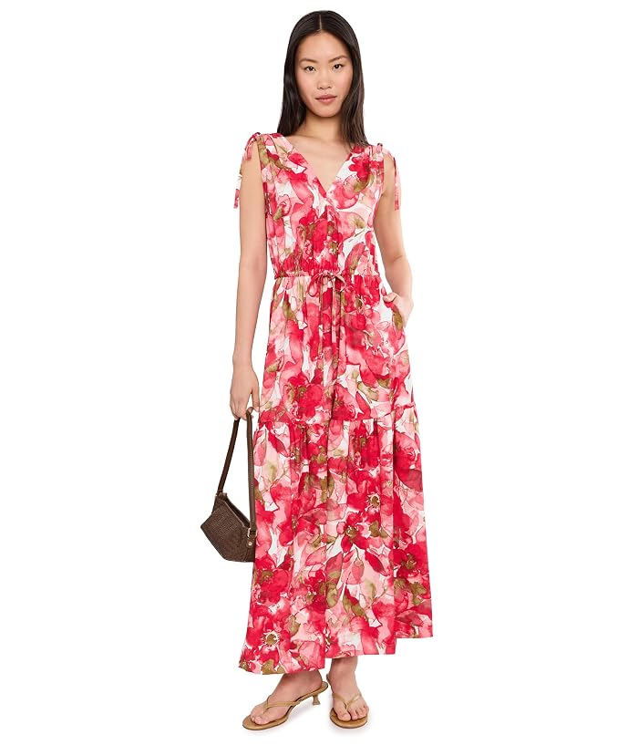 Calvin Klein Sleeveless Dot Crepe Floral Drawstring Midi Dress - Image 2