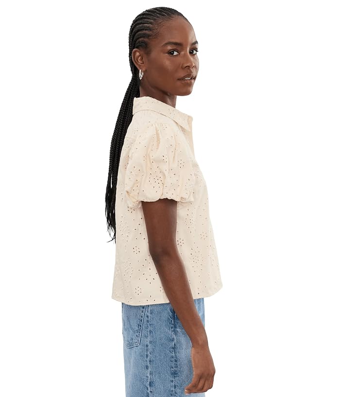 CeCe Collared Eyelet Embroidery Bubble Sleeve Top - Image 3