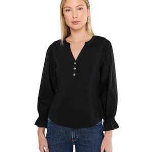 Liverpool Los Angeles 3/4 Sleeve Knit-to-Woven Top w/ Smocking