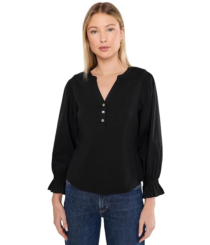 Liverpool Los Angeles 3/4 Sleeve Knit-to-Woven Top w/ Smocking