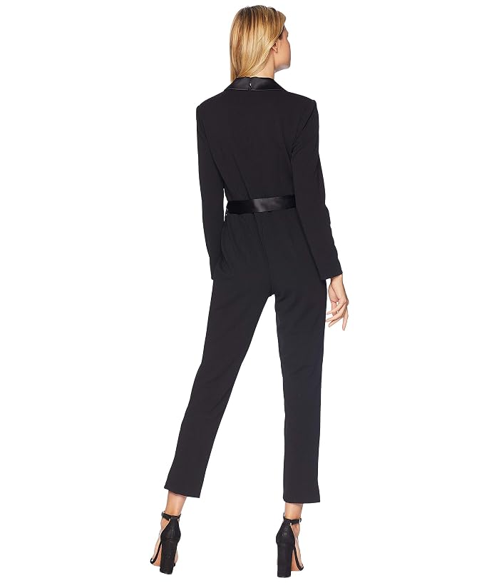 Adrianna Papell Knit Crepe Wrap Top Jumpsuit with Long Sleeves, Slim Pants, and Stretch Charmeuse Collar - Image 3